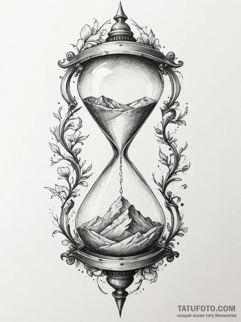 Tattoo design a broken clock or hourglass, wi... - эскиз тату (№1755287872_0, 15.08.2025 19:57) — Tatufoto.com