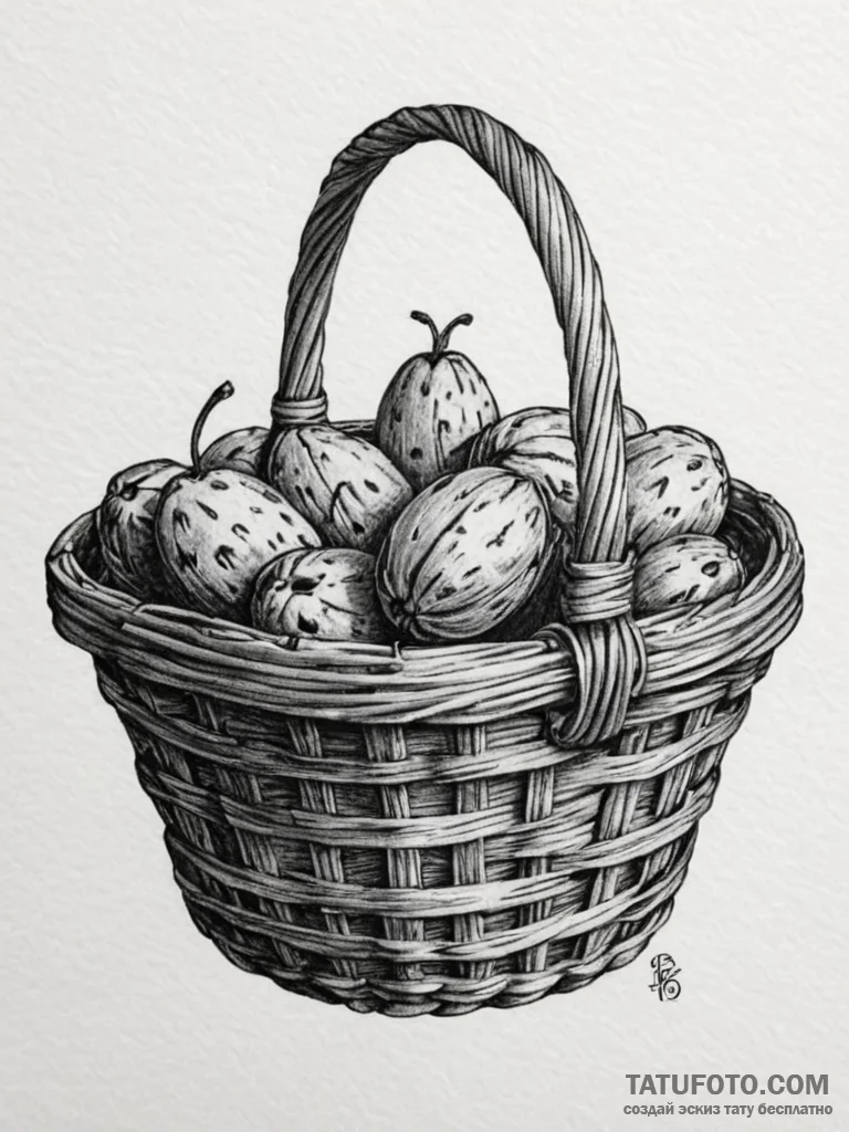 A close-up of a woven basket's texture., tatt... - эскиз тату (№1755288668_0, 15.08.2025 20:11) — Tatufoto.com