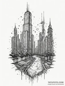 Tattoo design a futuristic city skyscraper wi... - эскиз тату (№1755290462_0, 15.08.2025 20:41) — Tatufoto.com