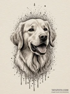 A close-up portrait of a wet golden retriever... - эскиз тату (№1755291263_0, 15.08.2025 20:54) — Tatufoto.com