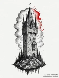 Tattoo sketch a sturdy castle tower standing... - эскиз тату (№1755294816_0, 15.08.2025 21:53) — Tatufoto.com