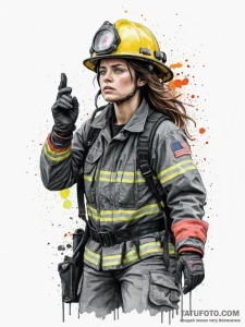 A powerful shot of a female firefighter, soot... - эскиз тату (№1755297197_0, 15.08.2025 22:33) — Tatufoto.com