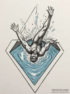A high-angle shot of a swimmer in a lap pool,... - эскиз тату (№1755317579_0, 16.08.2025 04:12) — Tatufoto.com