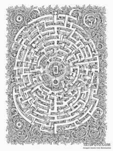 Tattoo sketch a labyrinth or maze, complex an... - эскиз тату (№1755319964_0, 16.08.2025 04:52) — Tatufoto.com