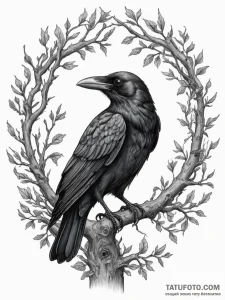 Tattoo sketch a raven or crow perched on a gn... - эскиз тату (№1755321171_0, 16.08.2025 05:12) — Tatufoto.com