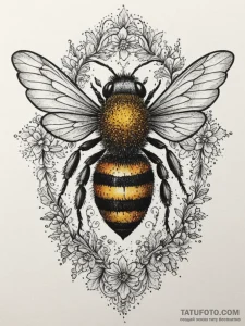 A close-up of a bee covered in pollen., tatto... - эскиз тату (№1755321973_0, 16.08.2025 05:26) — Tatufoto.com