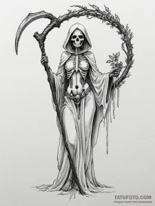 Tattoo sketch: marzanna depicted as a skeleta... - эскиз тату (№1755323592_0, 16.08.2025 05:53) — Tatufoto.com