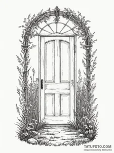 A door standing alone in a field, tattoo sket... - эскиз тату (№1755324198_0, 16.08.2025 06:03) — Tatufoto.com
