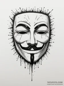 V for vendetta mask, tattoo line art, on a cl... - эскиз тату (№1755325204_0, 16.08.2025 06:20) — Tatufoto.com