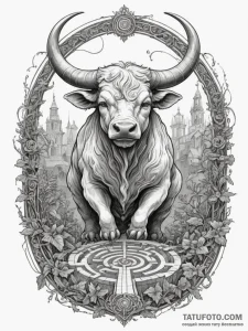 Minotaur in a labyrinth (the scene), ink illu... - эскиз тату (№1755327013_0, 16.08.2025 06:50) — Tatufoto.com