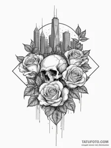 Reflections of a city skyline in the glass fa... - эскиз тату (№1755327612_0, 16.08.2025 07:00) — Tatufoto.com