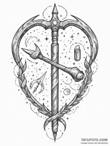 Tattoo sketch: a celestial blacksmith's tools... - эскиз тату (№1755328221_0, 16.08.2025 07:10) — Tatufoto.com