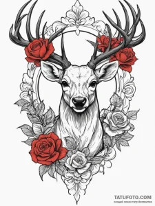Deer, concept art for tattoo, black and red i... - эскиз тату (№1755329832_0, 16.08.2025 07:37) — Tatufoto.com