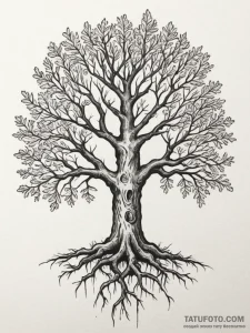 Tattoo design a pair of oak trees, their root... - эскиз тату (№1755331841_0, 16.08.2025 08:10) — Tatufoto.com