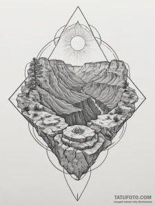 The dramatic, layered rock formations of the... - эскиз тату (№1755332050_0, 16.08.2025 08:14) — Tatufoto.com