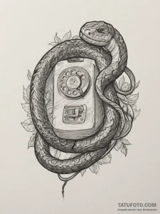 A telephone with its cord turning into a snak... - эскиз тату (№1755333042_0, 16.08.2025 08:30) — Tatufoto.com