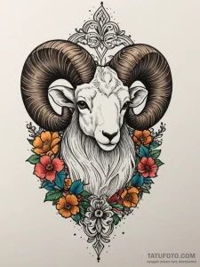 Tattoo sketch a bold aries ram's head with ne... - эскиз тату (№1755334238_0, 16.08.2025 08:50) — Tatufoto.com