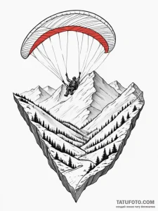 A paraglider soaring over a mountainous valle... - эскиз тату (№1755335041_0, 16.08.2025 09:04) — Tatufoto.com