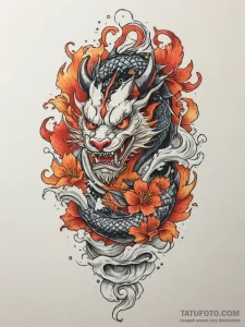 Tattoo design a blend of fiery reds and orang... - эскиз тату (№1755338466_0, 16.08.2025 10:01) — Tatufoto.com