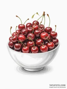 A bowl of ripe, red cherries. - эскиз тату (№1755339270_0, 16.08.2025 10:14) — Tatufoto.com