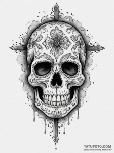 Sugar skull, concept art for tattoo, detailed... - эскиз тату (№1755342468_0, 16.08.2025 11:07) — Tatufoto.com