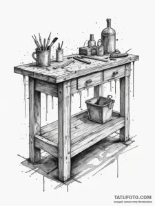 The organized clutter of a carpenter's workbe... - эскиз тату (№1755342888_0, 16.08.2025 11:14) — Tatufoto.com