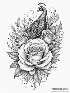 Peacock feather, ink illustration for tattoo,... - эскиз тату (№1755344288_0, 16.08.2025 11:38) — Tatufoto.com