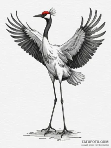 A red-crowned crane dancing, concept art for... - эскиз тату (№1755344689_0, 16.08.2025 11:44) — Tatufoto.com