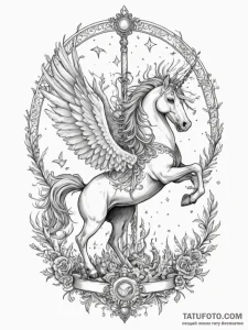 A carousel of mythical creatures (griffin, un... - эскиз тату (№1755346704_0, 16.08.2025 12:18) — Tatufoto.com