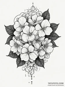 Hydrangea, tattoo sketch design, black outlin... - эскиз тату (№1755347108_0, 16.08.2025 12:25) — Tatufoto.com