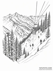 The view from a ski lift, looking down at ski... - эскиз тату (№1755347510_0, 16.08.2025 12:31) — Tatufoto.com