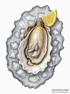 A hyperrealistic shot of a fresh oyster on a... - эскиз тату (№1755348701_0, 16.08.2025 12:51) — Tatufoto.com