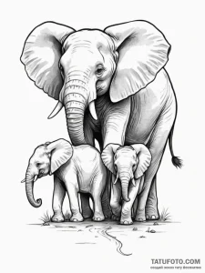Tattoo sketch a family of elephants walking t... - эскиз тату (№1755352314_0, 16.08.2025 13:51) — Tatufoto.com