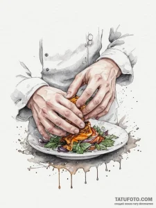 Close-up shot of a chef's hands carefully gar... - эскиз тату (№1755354119_0, 16.08.2025 14:21) — Tatufoto.com
