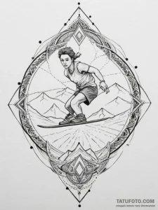 A person sandboarding down a large dune., ink... - эскиз тату (№1755355314_0, 16.08.2025 14:41) — Tatufoto.com