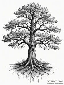 Tattoo design a single, strong oak tree with... - эскиз тату (№1755356518_0, 16.08.2025 15:01) — Tatufoto.com