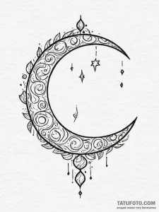 Tattoo design a crescent moon with a smaller... - эскиз тату (№1755356722_0, 16.08.2025 15:05) — Tatufoto.com