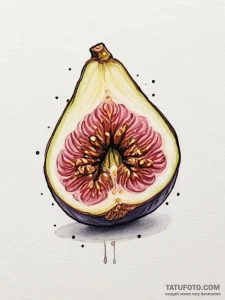 A close-up of a fresh fig, sliced in half., a... - эскиз тату (№1755357924_0, 16.08.2025 15:25) — Tatufoto.com