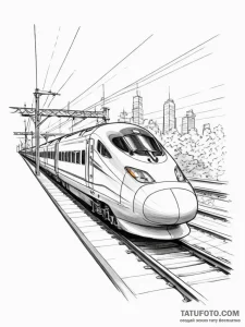 A sleek, modern high-speed bullet train blurr... - эскиз тату (№1755358724_0, 16.08.2025 15:38) — Tatufoto.com