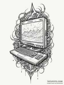 Tattoo design a stylized gaming monitor with... - эскиз тату (№1755359725_0, 16.08.2025 15:55) — Tatufoto.com