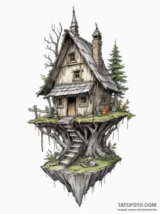 Baba yaga's hut on chicken legs, tattoo sketc... - эскиз тату (№1755361931_0, 16.08.2025 16:32) — Tatufoto.com