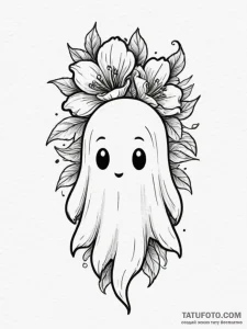 Tattoo design a cute, stylized ghost peeking... - эскиз тату (№1755364752_0, 16.08.2025 17:19) — Tatufoto.com