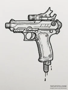 Tattoo sketch a futuristic ray gun with a sle... - эскиз тату (№1755365576_0, 16.08.2025 17:32) — Tatufoto.com