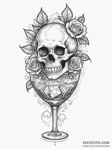 Tattoo design 'wine glass' on one, 'cheese' o... - эскиз тату (№1755365772_0, 16.08.2025 17:36) — Tatufoto.com