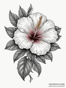 Hibiscus, tattoo line art, dotwork shading, s... - эскиз тату (№1755366366_0, 16.08.2025 17:46) — Tatufoto.com