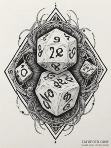 Tattoo sketch a stylized d20 dice rolling mid... - эскиз тату (№1755368147_0, 16.08.2025 18:15) — Tatufoto.com