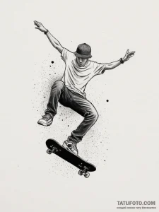 A teenager skateboarding at a skate park duri... - эскиз тату (№1755369350_0, 16.08.2025 18:35) — Tatufoto.com