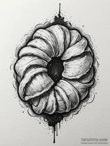 A close-up of a freshly baked croissant, show... - эскиз тату (№1755370349_0, 16.08.2025 18:52) — Tatufoto.com