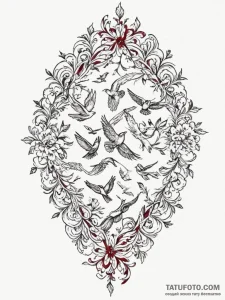 Tattoo sketch a flock of birds flying in form... - эскиз тату (№1755371141_0, 16.08.2025 19:05) — Tatufoto.com