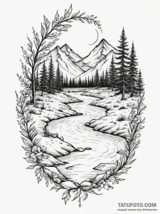 Tattoo design a landscape with a river flowin... - эскиз тату (№1755371941_0, 16.08.2025 19:19) — Tatufoto.com